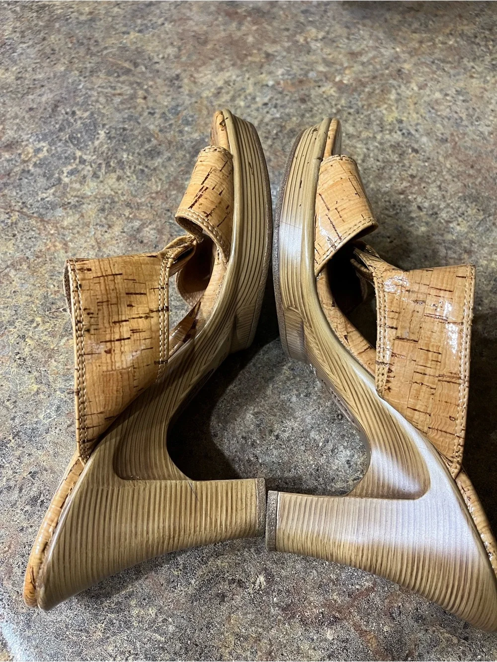 Söfft Women’s Size 8M Cork Platform Slide Sandals Tan Heels Leather Lined Boho